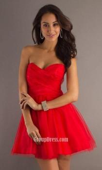 wedding photo -  Red Sweetheart Strapless Short A-line Tulle Over Satin Prom Dress