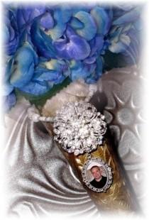 wedding photo -  Wedding Bouquet Memorial Photo Timeless Old World Charm Crystal Gems Pearls Silver Tibetan Beads - FREE SHIPPING