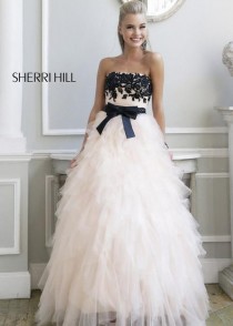wedding photo -  White Full Ruffled Black Floral Embroidered Top Sherri Hill 4318 Dress