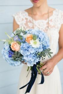 wedding photo - New England-style Navy & Peach Wedding Bouquets 