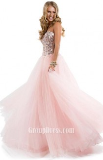 wedding photo -  Light Pink Sweetheart Pleated Chiffon Prom Dress with Sequins