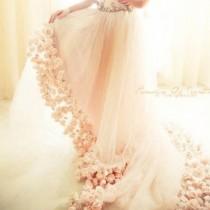 wedding photo -  Real rose wedding gown trim