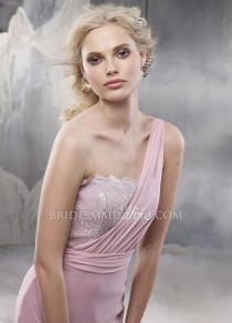 wedding photo -  Chiffon Pink One Shoulder Floor Length Bridesmaid Dress
