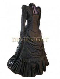 wedding photo -  Black Gothic Victorian Bustle Dress with Long Sleeves Short Jacket