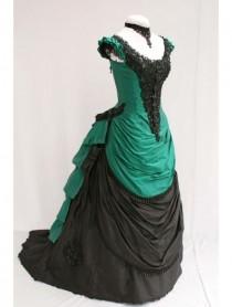 wedding photo -  Green and Black Short Sleeves Victorian Bustle Ball Gown