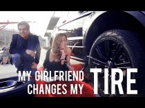 wedding photo - Girlfriend Changes Boyfriend's Tire