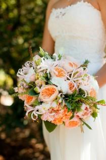 wedding photo - Peach Peony Bridal Bouquet