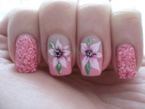wedding photo - Nail Art: Pink French With Beautiful Flower