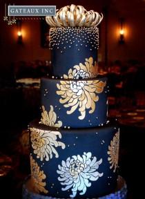 wedding photo - Navy And Gold Wedding Cake - Gateaux Inc 