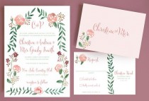 wedding photo - Watercolor Flower Wedding Invitation With Flower Border And Monogram - Watercolor Rose