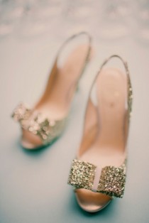 wedding photo - Kate Spade. Glitter Gold Bow Pumps 