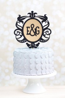 wedding photo - Monogramme gâteau de mariage Topper - noir et or