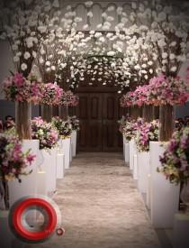 wedding photo - Wedding aisle decorated with pink and white flowers