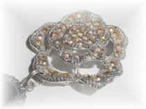wedding photo -  Photo Brooch Charm Memorial Peach Crystal Gems Silver - FREE SHIPPING