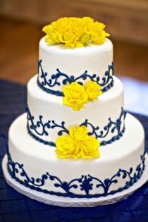 wedding photo -  Blue and yellow wedding cake! 