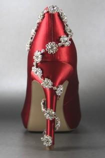 wedding photo - أحذية الزفاف - منصة الأحمر Peeptoes فضة حجر الراين التفصيل في كعب