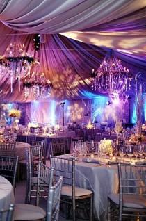 wedding photo - All Silver Winter Wedding. Made Dramatic With The Purple And Aqua Lighting!
