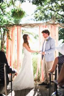 wedding photo - DIY Ceremony Backdrop With Ribbons 