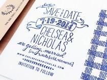 wedding photo - Chelsea + Nick's Hand Drawn Gingham Save the Dates