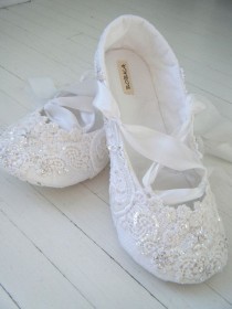 wedding photo - Handmade Lace Bridal Flats, Crystal Ballet Shoes, Custom Made By BobkaBaby