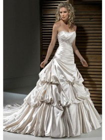 wedding photo -  A-Line Strapless Ivory Satin Tiered Skirt Bubble Skirt Wedding Dresses