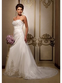wedding photo -  A-Line Strapless Chapel Trailing Embroidery Lace Up Back White Organza Royal Wedding Dresses