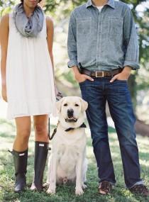 wedding photo - Picnic engagement ideas with Hunter Boots and a bowtie puppy