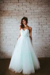wedding photo - Mint Deco Inspired Geometric Hand Pleated Sweetheart Floor Length Tulle Wedding Gown