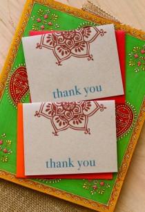 wedding photo - Henna Love - Modern Indian Wedding Thank You Cards, Orange And Red Thank You Card - Purchase To Start The Ordering Process