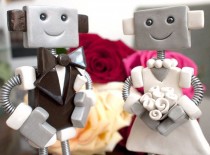 wedding photo - Custom Robot Wedding Cake Topper MADE TO ORDER Robot And Bride Groom - Clay And Wire