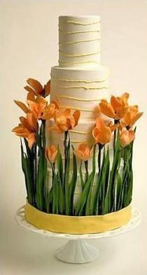 wedding photo - Orange Tulip Wedding Cake 