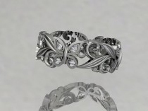wedding photo - Platinum Diamond Leaf And Vinel Butterfly Wedding Ring,engagement Ring,wedding Band ADLR144