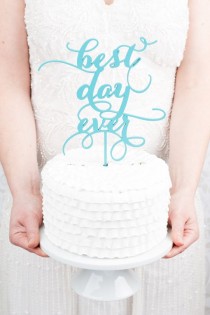 wedding photo - Meilleur jour jamais gâteau de mariage Topper - bleu de Tiffany