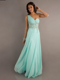 wedding photo -  Chiffon A-line Applique One Shoulder Prom Gown with Sheer Back