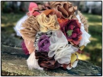 wedding photo - Upcycled Fall Fabric Bouquet - No Bling, Rustic, Shabby Chic