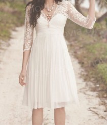 wedding photo - Short Bridal Gown,beach Wedding Dress ,lace Chiffon Prom Dress,bridesmaid Gowns,party Dress,white Dress
