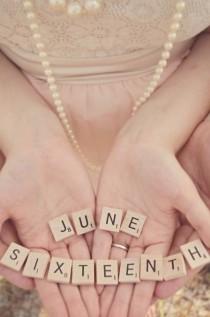 wedding photo - Holding Scrabble Letters Save The Date 
