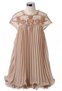 wedding photo - Beads Embellished Pleated Dolly Dress In Nude Pink