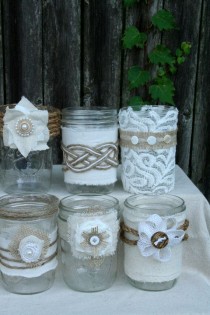 wedding photo - Burlap & Lace Mason Jars Shipping Included