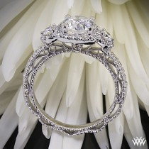 wedding photo - 18k White Gold Verragio Triple Halo 3 Stone Engagement Ring