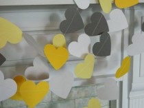 wedding photo - Paper Garland 10ft Yellow Gray And White Paper Hearts Wedding Decor Bridal Shower Decor Photo Prop You Pick The Color