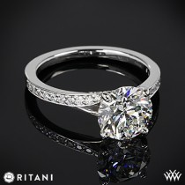 wedding photo - 18k White Gold Ritani Modern Bypass Micropave Diamond Band Engagement Ring