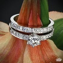 wedding photo - Platinum "Bead-Set" Diamond Engagement Ring And Wedding Ring