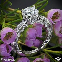 wedding photo - 18k White Gold pflastern Verragio Knife-Edge-Diamant-Verlobungsring