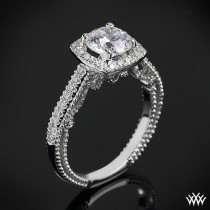 wedding photo - 18k White Gold Verragio Perlen Halo Diamant-Verlobungsring