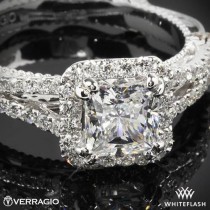 wedding photo - 14K الذهب الأبيض Verragio تمهيد سادة هالو الماس خاتم الخطوبة