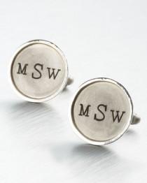 wedding photo - Personalized Round Cuff Links, 2 Lines, Silver - Heather Moore
