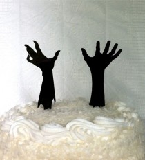 wedding photo - Zombie Wedding Cake Topper Zombie Apocalypse Cake Topper Halloween-Kuchen-Deckel Zombie-Hände Silhouette-Hochzeits-Kuchen-Deckel