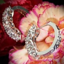wedding photo - 0.65ctw 18k White Gold "Shared-Prong" Diamond Hoop Earrings