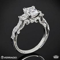 wedding photo - 18k White Gold Verragio Beaded Braid Princess 3 Stone Engagement Ring